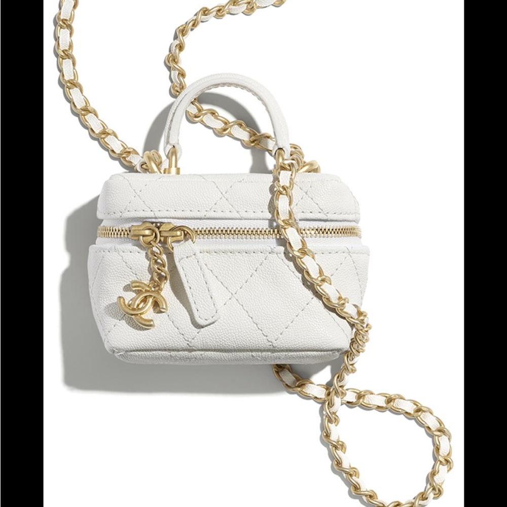 Chanel Caviar Quilted Mini Top Handle Vanity With Chain White